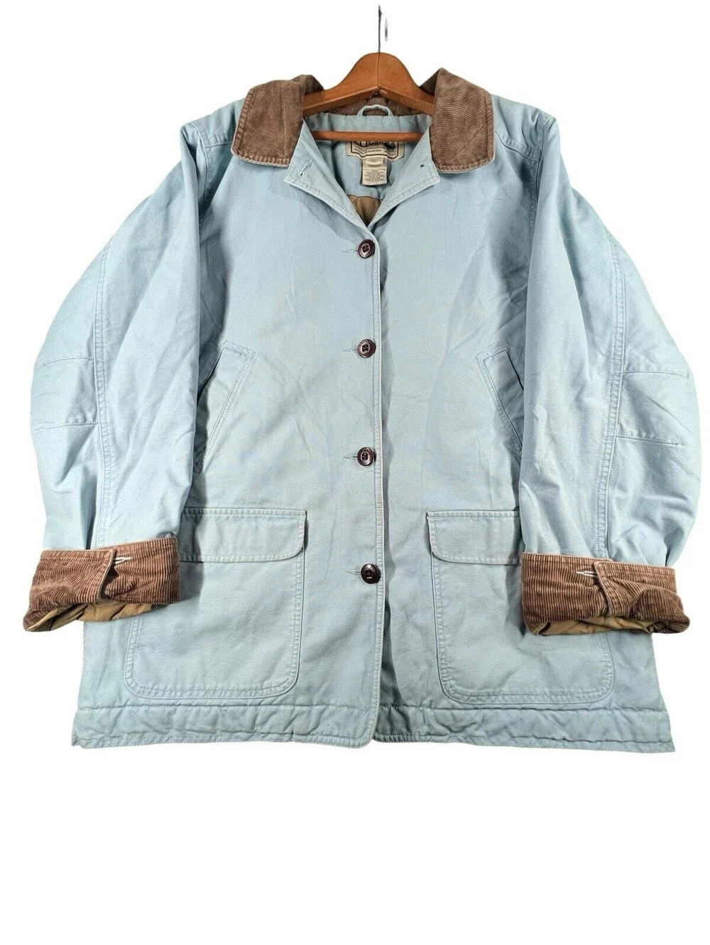 L.L.Bean Women’s XL Barn Coat Blue Thinsulate Corduroy Collar Chore Jacket - Picture 2 of 7